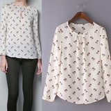 Birds Print Slim Long Sleeve